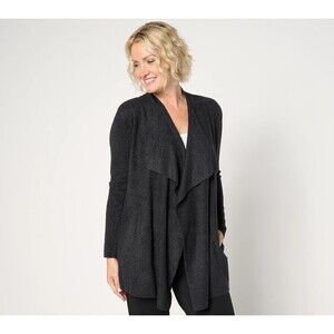 NWT~BAREFOOT DREAMS Ribbed Island Wrap Black Cardigan Sweater Petite Small $125